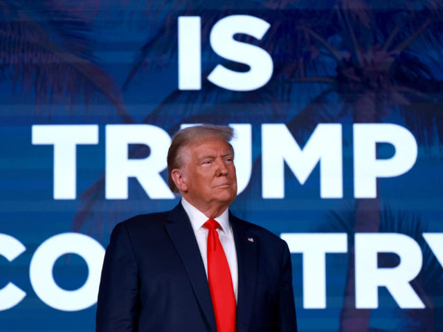 KISSIMMEE, FLORIDA - NOVEMBER 04: Republican presidential candidate former U.S. President Donald Trump looks on during the Florida Freedom Summit at the Gaylord Palms Resort on November 04, 2023 in Kissimmee, Florida. The Republican Party of Florida hosted the summit as candidates continue to campaign across the country. (Photo by …