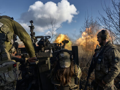 BAKHMUT DISTRICT, UKRAINE - NOVEMBER 10: Members of Ukraine's 56th Brigade fire an AZP S-6