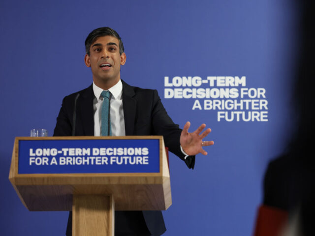 LONDON, ENGLAND - NOVEMBER 20: Britain's Prime Minister Rishi Sunak delivers a speech at a college in north London on November 20, 2023 in London, England. (Photo by Daniel Leal-WPA Pool/Getty Images)