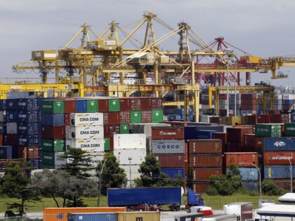 Shipping containers are stacked seven-high at Port Botany in Sydney, 19 December 2007, aft