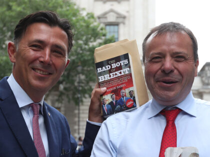 Brexit campaign donor and businessman Arron Banks (R) and Leave.EU campaigner Andy Wigmore