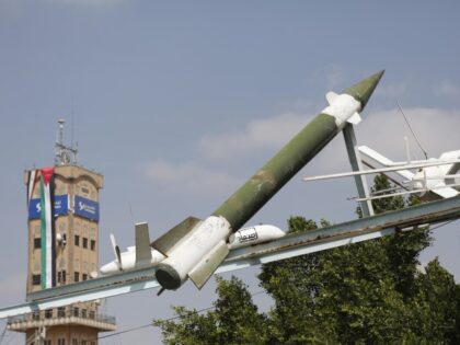 SANA'A, YEMEN - NOVEMBER 07: Mock drones and missiles are displayed at a square as Ye