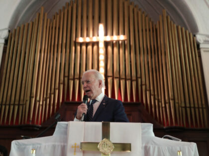 SELMA, AL - MARCH 01: Democratic presidential candidate former Vice President Joe Biden speaks during a worship event at the Brown Chapel AME Church on March 1, 2020 in Selma, Alabama. Biden is campaigning before voting starts on Super Tuesday, March 3. (Photo by Joe Raedle/Getty Images)