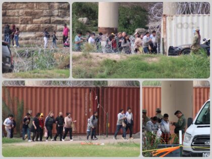 Migrants Cross into Eagle Pass despite concertina wire. (Randy Clark/Breitbart Texas)