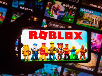 BRAZIL - 2021/10/06: In this photo illustration the Roblox logo seen displayed on a smartp