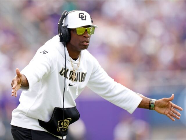 FORT WORTH, TX - SEPTEMBER 2: Head coach Deion Sanders of the Colorado Buffaloes celebrate