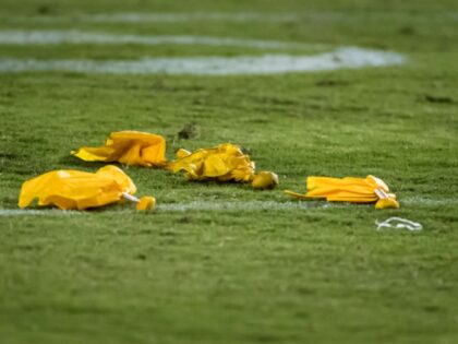 LANDOVER, MD - AUGUST 15: A view of the penalty flags thrown by the referees during the se