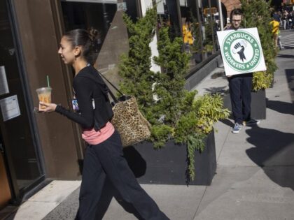Starbucks workers go on strike due to what they claim to be unsanitary working conditions at the Starbucks Reserve Roastery on November 2, 2022, in the meatpacking neighborhood of New York City, New York. Despite a picket line and signs saying the store had bed bugs, many customers continued to …