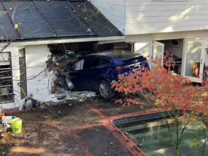 A Tesla car crashed into a woman’s home in San Mateo, California, early Friday, leaving