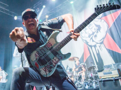 LONDON, ENGLAND - AUGUST 12: Tom Morello of Rage Against The Machine performs as part of P