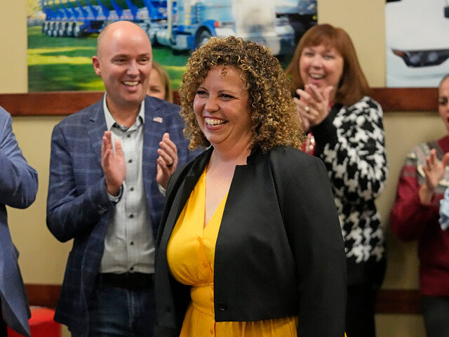 Utah 2nd Congressional District Republican Celeste Maloy smiles after winning a Utah speci