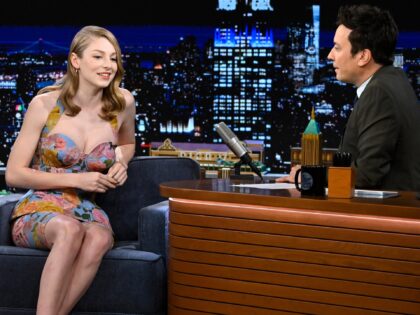 THE TONIGHT SHOW STARRING JIMMY FALLON -- Episode 1878 -- Pictured: (l-r) Actress Hunter Schafer during an interview with host Jimmy Fallon on Friday, November 17, 2023 -- (Photo by: Todd Owyoung/NBC via Getty Images)