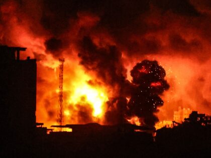 GAZA STRIP, GAZA - NOVEMBER 05: Smoke and flames rise as a result of Israeli attacks in Ga