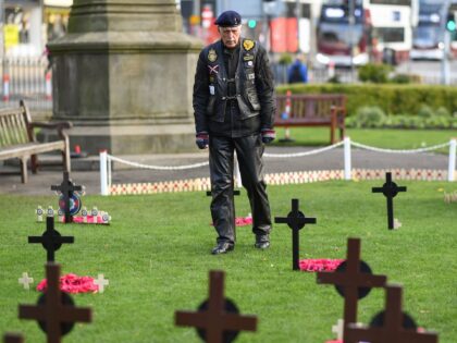 EDINBURGH, SCOTLAND - NOVEMBER 04: Signals veteran Jim Henderson pays tribute to those who died during war as they visit the garden of remembrance in Princess Street Gardens on November 4, 2020 in Edinburgh, Scotland. With traditional remembrance services and parades cancelled this year due to the coronavirus pandemic, people …