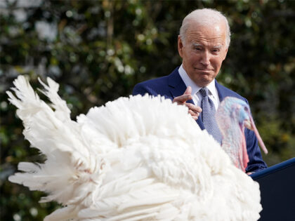President Joe Biden speaks after pardoning the national Thanksgiving turkey at the White House in Washington, DC, on Nov. 20, 2023. (AP Photo/Susan Walsh)