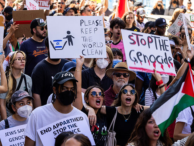 Los Angeles, CA - October 21: Pro-Palestinian marchers protest Israel's attacks on Gaza on Saturday, Oct. 21, 2023 in Los Angeles, CA. (Brian van der Brug / Los Angeles Times via Getty Images)