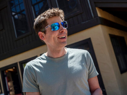 Sam Altman, chief executive officer of OpenAI Inc., speaks with members of the media during the Allen & Co. Media and Technology Conference in Sun Valley, Idaho, US, on Wednesday, July 12, 2023. The summit is typically a hotbed for etching out mergers over handshakes, but could take on a …