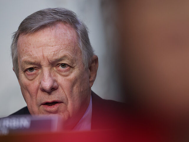 WASHINGTON, DC - JANUARY 24: Senate Judiciary Committee Chairman Dick Durbin (D-IL) asks questions during a hearing January 24, 2023 in Washington, DC. The committee heard testimony on the topic "That's the Ticket: Promoting Competition and Protecting Consumers in Live Entertainment”, in the wake of problems surrounding access to ticket …