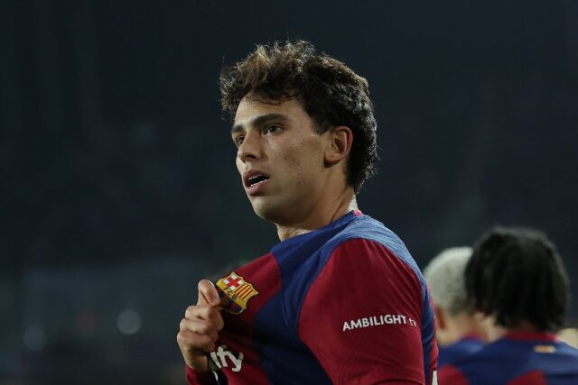 Barcelona's Portuguese forward Joao Felix celebrates after scoring his team's second goal