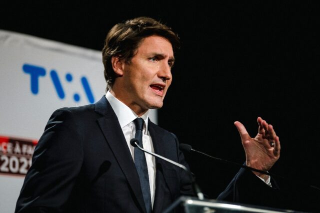 Canadian Prime Minister holding a press conference at TVA in 2021 in Montreal: the Canadian broadcaster has announced it is cutting its workforce by almost one third