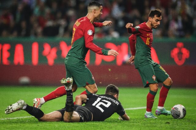Cristiano Ronaldo set up Ricardo Horta for Portugal's second goal against Iceland