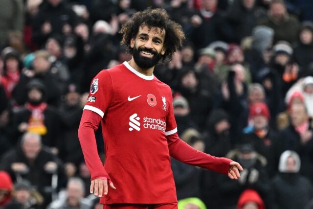 Egypt star Mohamed Salah celebrates scoring his 200th goal in English football, for Liver