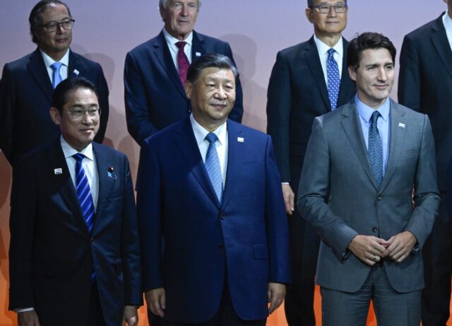 Japanese Prime Minister Fumio Kishida, Chinese President Xi Jinping and Canadian Prime Min