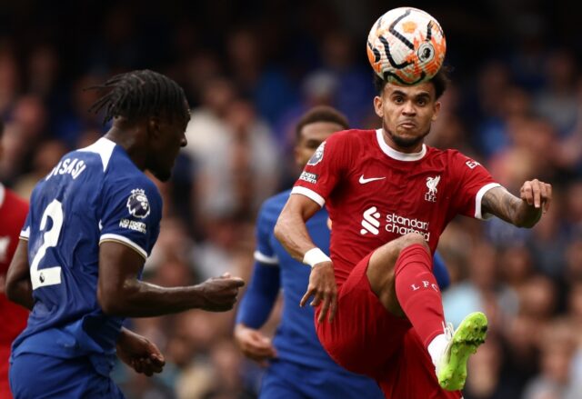 Liverpool winger Luis Diaz in action against Chelsea