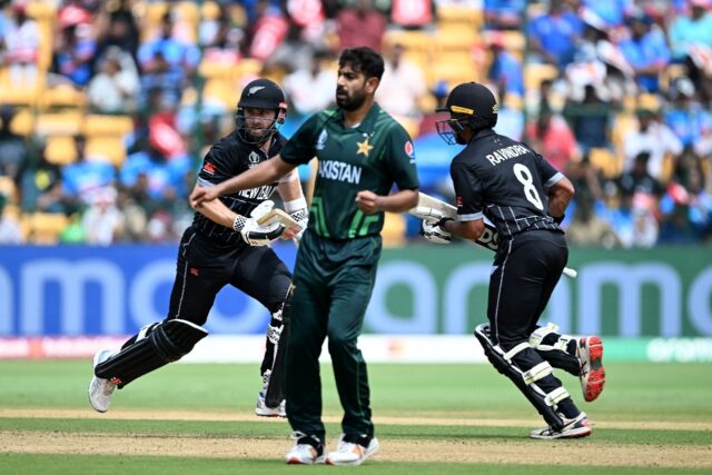 Piling up the runs: New Zealand captain Kane Williamson (left) and Rachin Ravindra run bet