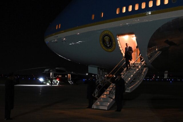 President Joe Biden steps off Air Force One upon arrival in Maryland on November 1, 2023,