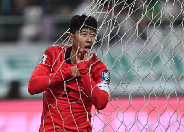 Son Heung-min reacts after a missed chance against Singapore