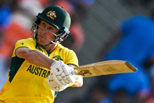 Standing firm: Australia's Marnus Labuschagne plays a shot against England on Saturday