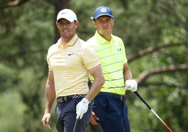 Three-time major winner Jordan Spieth, right, was named to replace Rory McIlroy, left, on