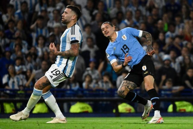 Uruguay's Darwin Nunez celebrates after scoring in a 2-0 win over Argentina in 2026 World