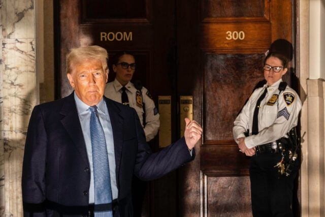 Former US president Donald Trump gets a feel for spending time in court in New York on October 18 2023