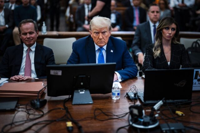 Former US President Donald Trump prepares to testify during his trial at New York State Su