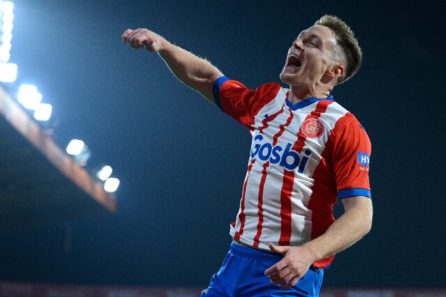 Viktor Tsygankov celebrates his goal for Girona