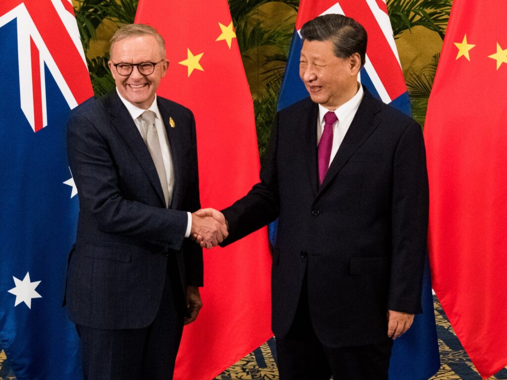 The 2022 G20 summit in Bali, Indonesia. Australian prime minister Anthony Albanese bilateral meeting with President of the People's Republic of China, Xi Jinping. November 15th, 2022. (Photo by James Brickwood/Sydney Morning Herald via Getty Images)