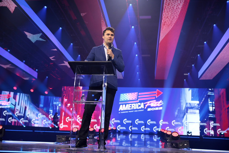 Charlie Kirk speaking with attendees at the 2022 AmericaFest at the Phoenix Convention Center in Phoenix, Arizona.
