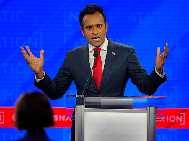 Republican presidential candidate businessman Vivek Ramaswamy speaks during a Republican p