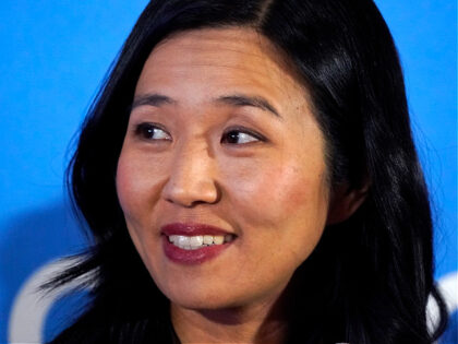 FILE — Boston Mayor Michelle Wu faces reporters during a news conference, Tuesday, April