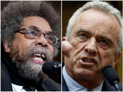 Harvard Professor Cornel West speaks at a campaign rally for Democratic presidential candi