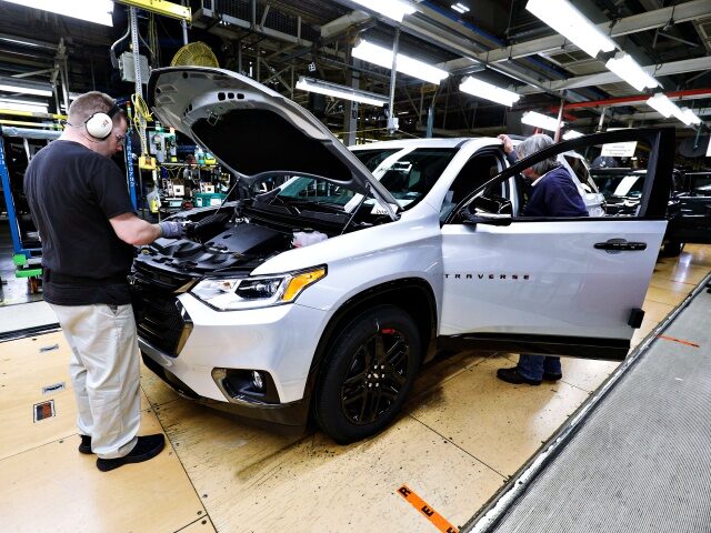 LANSING, MI - FEBRUARY 21: General Motors Chevrolet Traverse and Buick Enclave vehicles go through the assembly line at the General Motors Lansing Delta Township Assembly Plant on February 21, 2020 in Lansing, Michigan. The plant, which employs over 2,500 workers, is home to the Chevrolet Traverse and Buick Enclave. …
