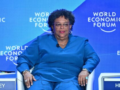 Prime Minister of Barbados Mia Amor Mottley speaks during the session themed "Braving the