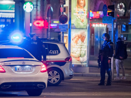 VIENNA, AUSTRIA - NOVEMBER 02: Police block a street in the city center following shots fi