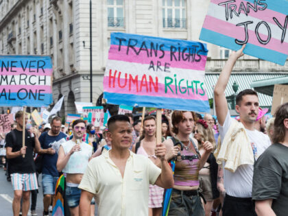 LONDON, UNITED KINGDOM - JULY 08, 2023: Transgender people and their supporters march thro