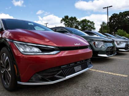 Electric vehicles (EV) for sale at the Lafontaine Kia dealership in Detroit, Michigan, US,