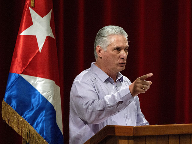 Cuban President Miguel Díaz Canel delivers a speech during the closing of the IV Conferen