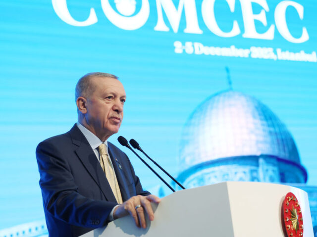 ISTANBUL, TURKIYE - DECEMBER 04: Turkish President Recep Tayyip Erdogan delivers speech du