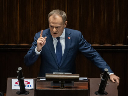 Designated Polish Prime Minister Donald Tusk gives a speech to present his programme to la